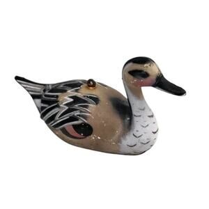 Vintage Mallard Bird Duck Decoy Tan Black White Ornament Made in Hong Kong